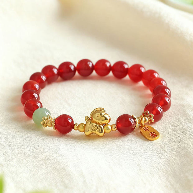 FREE Today: Fulfilment Strength Year Of The Horse Hetian Jade Black Obsidian Red Agate Bracelet - image 8