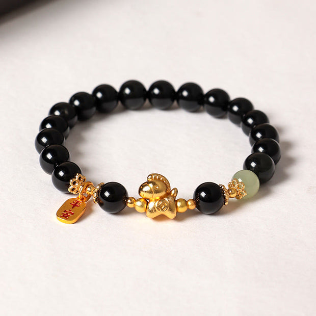 FREE Today: Fulfilment Strength Year Of The Horse Hetian Jade Black Obsidian Red Agate Bracelet - image 3