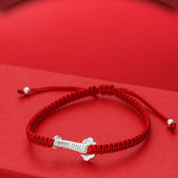 Buddha Stones 999 Sterling Silver Ruyi Fu Character Luck Red String Connection Braided Bracelet - image 4