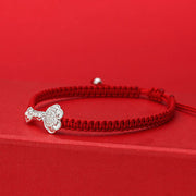 Buddha Stones 999 Sterling Silver Ruyi Fu Character Luck Red String Connection Braided Bracelet - image 1