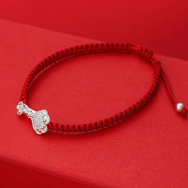 Buddha Stones 999 Sterling Silver Ruyi Fu Character Luck Red String Connection Braided Bracelet - image 2