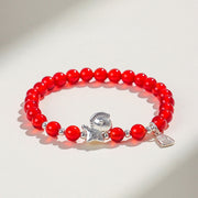 Buddha Stones Year Of The Horse Black Obsidian Red Agate Pink Crystal Silver Fulfilment Bracelet - Red Agate(Wrist Circumference:14-15cm) - image 3