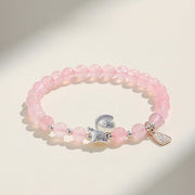 Buddha Stones Year Of The Horse Black Obsidian Red Agate Pink Crystal Silver Fulfilment Bracelet - Pink Crystal(Wrist Circumference:14-15cm) - image 9