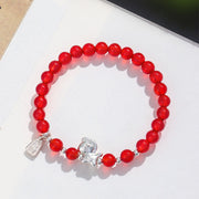 Buddha Stones Year Of The Horse Black Obsidian Red Agate Pink Crystal Silver Fulfilment Bracelet - image 6