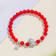 Buddha Stones Year Of The Horse Black Obsidian Red Agate Pink Crystal Silver Fulfilment Bracelet - image 5