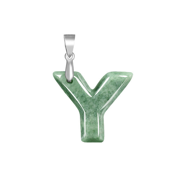 Buddha Stones Natural A-Z Letter Jade Titanium Steel Chain Prosperity Necklace Pendant - Y - image 29