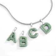 Buddha Stones Natural A-Z Letter Jade Titanium Steel Chain Prosperity Necklace Pendant - image 32