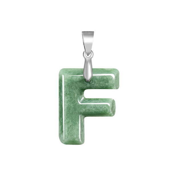 Buddha Stones Natural A-Z Letter Jade Titanium Steel Chain Prosperity Necklace Pendant - F - image 10