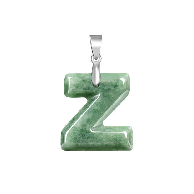 Buddha Stones Natural A-Z Letter Jade Titanium Steel Chain Prosperity Necklace Pendant - Z - image 30