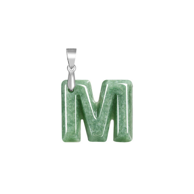 Buddha Stones Natural A-Z Letter Jade Titanium Steel Chain Prosperity Necklace Pendant - M - image 17