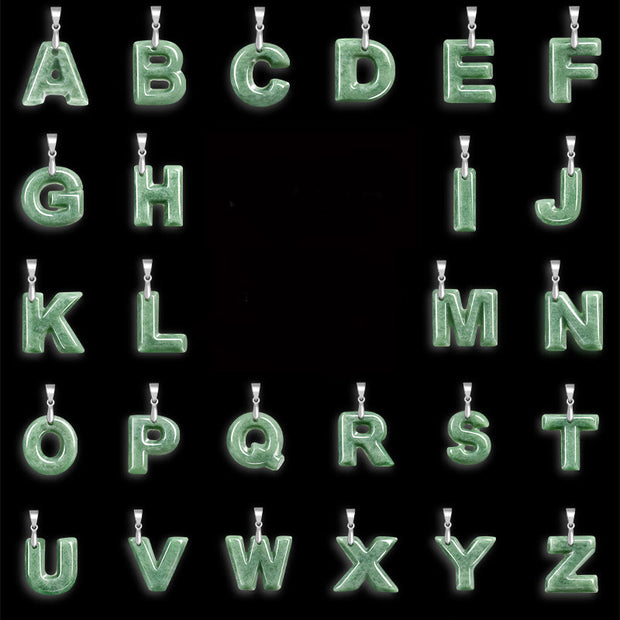 Buddha Stones Natural A-Z Letter Jade Titanium Steel Chain Prosperity Necklace Pendant - image 34