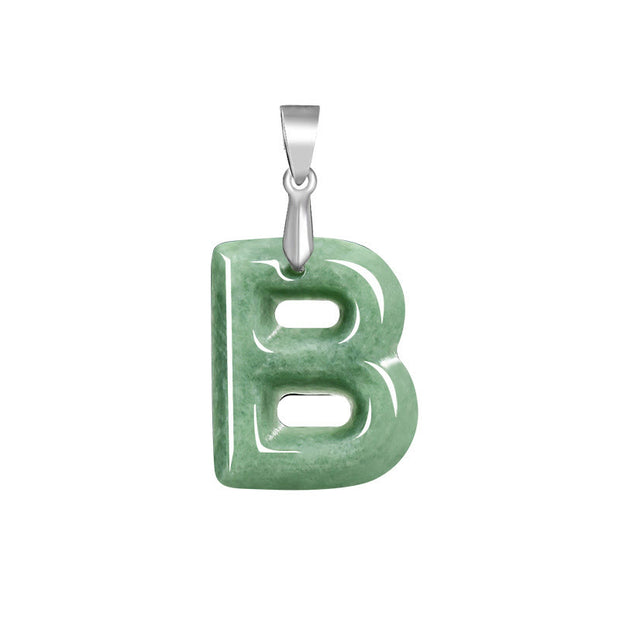 Buddha Stones Natural A-Z Letter Jade Titanium Steel Chain Prosperity Necklace Pendant - B - image 6