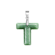 Buddha Stones Natural A-Z Letter Jade Titanium Steel Chain Prosperity Necklace Pendant - T - image 24