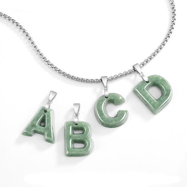 Buddha Stones Natural A-Z Letter Jade Titanium Steel Chain Prosperity Necklace Pendant - image 32