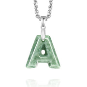 Buddha Stones Natural A-Z Letter Jade Titanium Steel Chain Prosperity Necklace Pendant - image 2