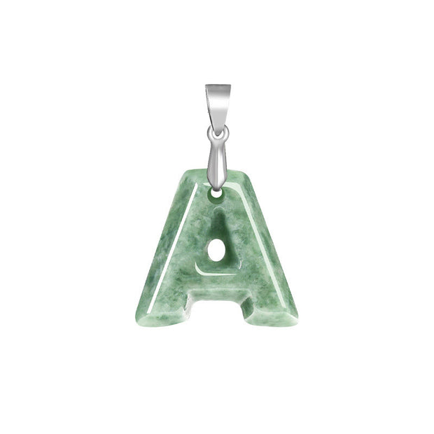 Buddha Stones Natural A-Z Letter Jade Titanium Steel Chain Prosperity Necklace Pendant - A - image 1