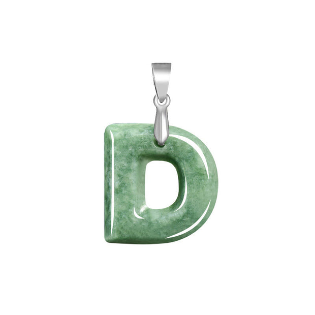Buddha Stones Natural A-Z Letter Jade Titanium Steel Chain Prosperity Necklace Pendant - D - image 8