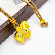 Buddha Stones Year Of The Horse 24k Gold Plated Brass Rope Cord Necklace Pendant - Horse Golden Rope - image 1