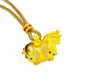 Buddha Stones Year Of The Horse 24k Gold Plated Brass Rope Cord Necklace Pendant - image 3