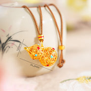 FREE Today: Good Fortune Hollow Gourd Design 24k Gold Plated Brass Rope Necklace Pendant - image 4