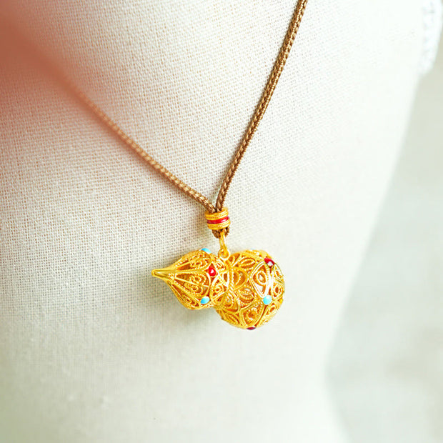 FREE Today: Good Fortune Hollow Gourd Design 24k Gold Plated Brass Rope Necklace Pendant - image 3