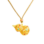 FREE Today: Good Fortune Hollow Gourd Design 24k Gold Plated Brass Rope Necklace Pendant - image 6