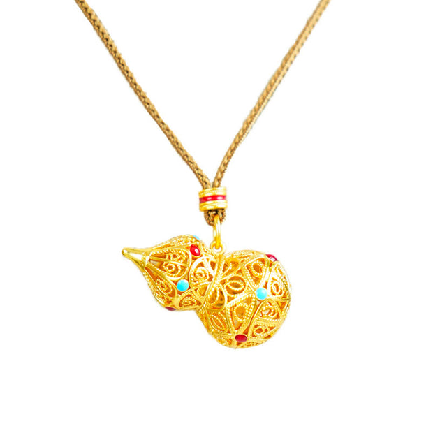 FREE Today: Good Fortune Hollow Gourd Design 24k Gold Plated Brass Rope Necklace Pendant - image 6