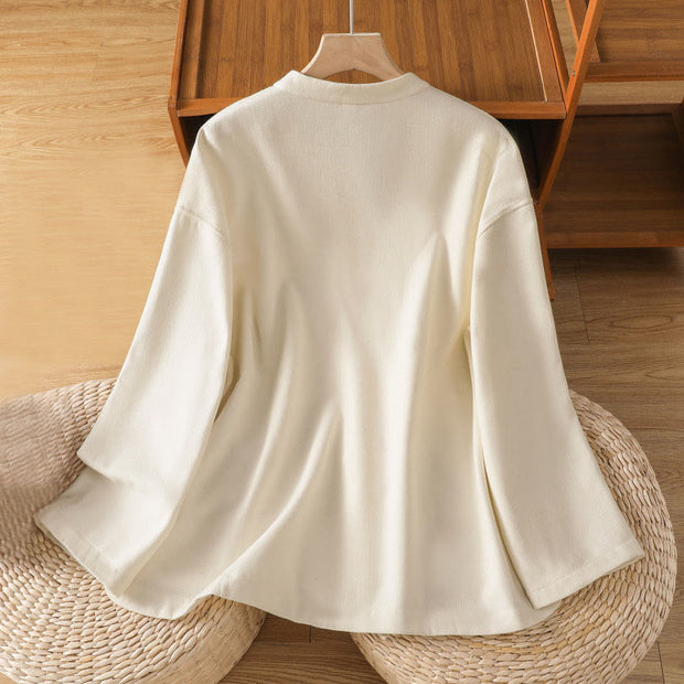 Buddha Stones Winter Frog-button Long Sleeve Cotton Fleece Lined Women's Thermal Jacket With Pockets - image 2