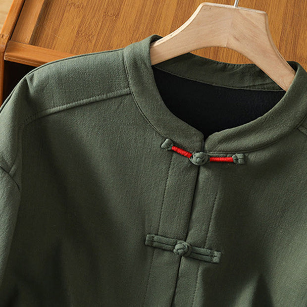 Buddha Stones Winter Frog-button Long Sleeve Cotton Fleece Lined Women's Thermal Jacket With Pockets - image 17