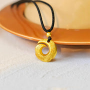 Buddha Stones 24k Gold Plated Brass Peace Buckle Black Rope Auspicious Necklace Pendant - image 0