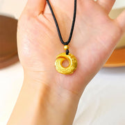 Buddha Stones 24k Gold Plated Brass Peace Buckle Black Rope Auspicious Necklace Pendant - Peace Buckle - image 1