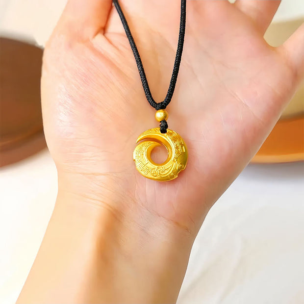 Buddha Stones 24k Gold Plated Brass Peace Buckle Black Rope Auspicious Necklace Pendant - Peace Buckle - image 1