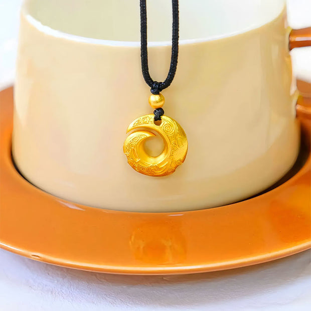 Buddha Stones 24k Gold Plated Brass Peace Buckle Black Rope Auspicious Necklace Pendant - image 2