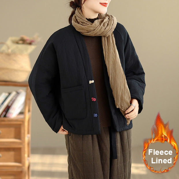 Buddha Stones Winter Long Sleeve Cotton Fleece Lined Women's Thermal Jacket With Pockets - Black - US14，UK/AU18，EU46 (2XL) - image 0