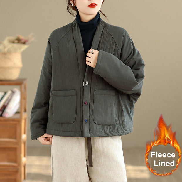 Buddha Stones Winter Long Sleeve Cotton Fleece Lined Women's Thermal Jacket With Pockets - CadetBlue - US14，UK/AU18，EU46 (2XL) - image 14