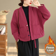 Buddha Stones Winter Long Sleeve Cotton Fleece Lined Women's Thermal Jacket With Pockets - PaleVioletRed - US14，UK/AU18，EU46 (2XL) - image 7