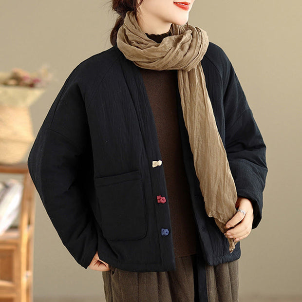 Buddha Stones Winter Long Sleeve Cotton Fleece Lined Women's Thermal Jacket With Pockets - image 4