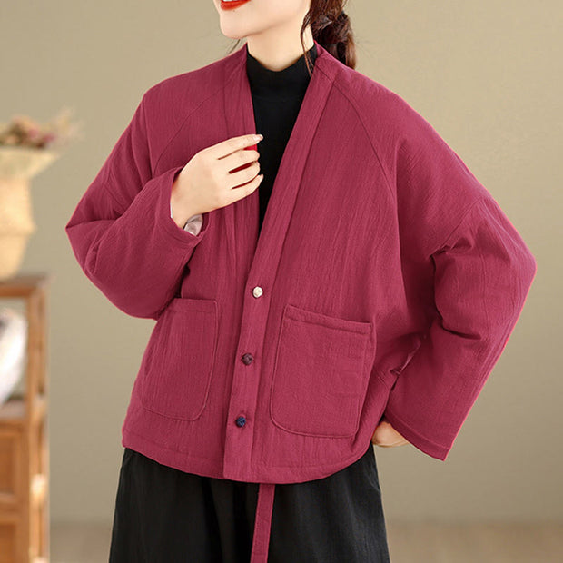 Buddha Stones Winter Long Sleeve Cotton Fleece Lined Women's Thermal Jacket With Pockets - image 8