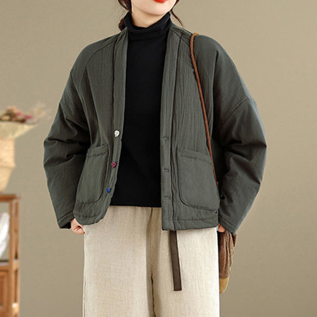 Buddha Stones Winter Long Sleeve Cotton Fleece Lined Women's Thermal Jacket With Pockets - image 15