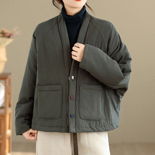 Buddha Stones Winter Long Sleeve Cotton Fleece Lined Women's Thermal Jacket With Pockets - image 17