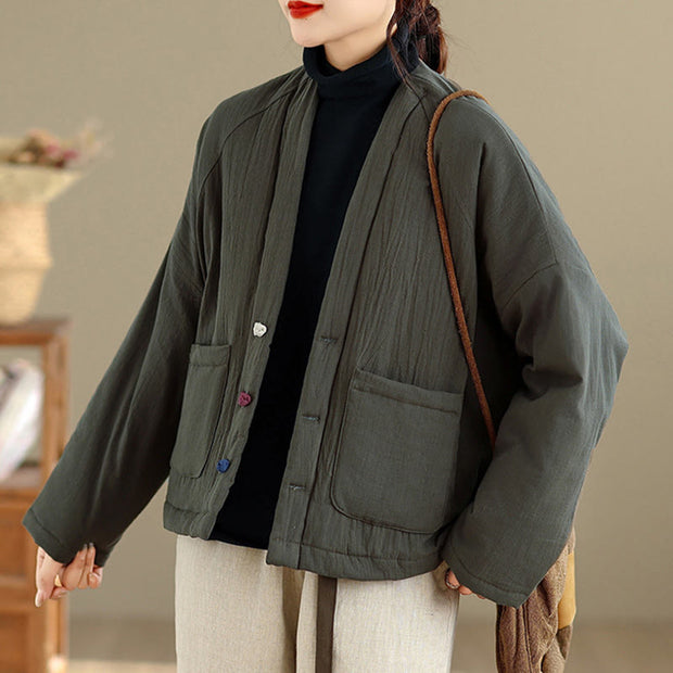 Buddha Stones Winter Long Sleeve Cotton Fleece Lined Women's Thermal Jacket With Pockets - image 16