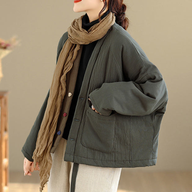 Buddha Stones Winter Long Sleeve Cotton Fleece Lined Women's Thermal Jacket With Pockets - image 18