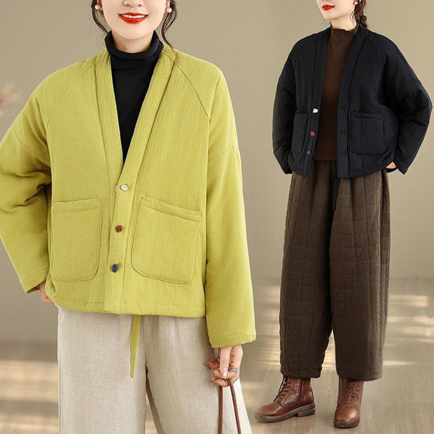 Buddha Stones Winter Long Sleeve Cotton Fleece Lined Women's Thermal Jacket With Pockets - image 34