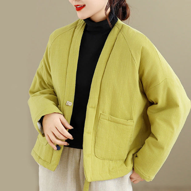 Buddha Stones Winter Long Sleeve Cotton Women's Thermal Jacket With Pockets - image 28