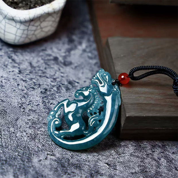 Buddha Stones Year Of The Horse Jade Luck Necklace Pendants - image 1