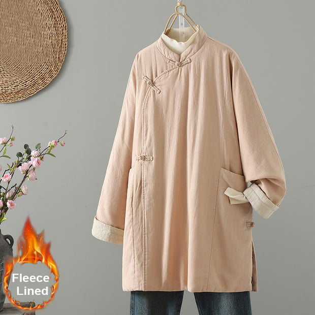 Buddha Stones Frog-button Fleece Lined Women's Cotton Coat With Pockets - LightPink - US14，UK/AU18，EU46 (2XL) - image 14