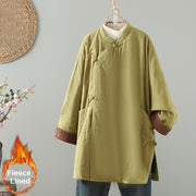 Buddha Stones Frog-button Fleece Lined Women's Cotton Coat With Pockets - YellowGreen - US14，UK/AU18，EU46 (2XL) - image 0