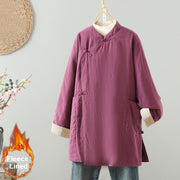 Buddha Stones Frog-button Fleece Lined Women's Cotton Coat With Pockets - PaleVioletRed - US14，UK/AU18，EU46 (2XL) - image 27