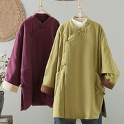Buddha Stones Winter Frog-button Mid-length Women's Cotton Coat With Pockets - image 12