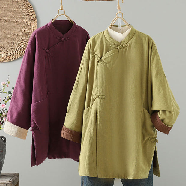 Buddha Stones Frog-button Fleece Lined Women's Cotton Coat With Pockets - image 13